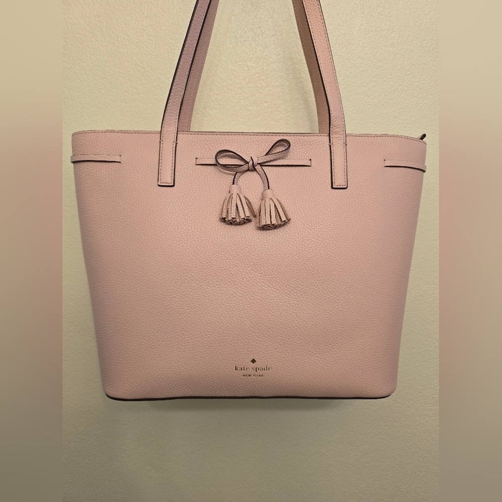 NWT Kate Spade Pebbled Leather Medium Top Zip Tote Bag, Rose Smoke - Picture 2 of 9